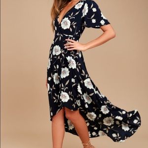Floral Print High-Low Wrap Dress